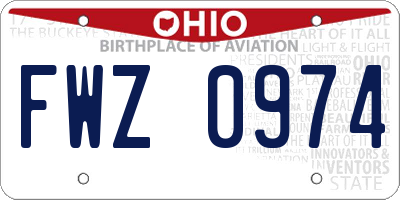 OH license plate FWZ0974