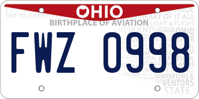 OH license plate FWZ0998