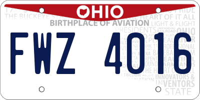 OH license plate FWZ4016