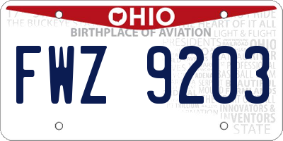 OH license plate FWZ9203