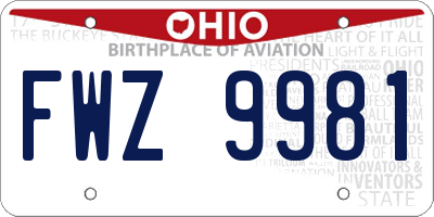 OH license plate FWZ9981