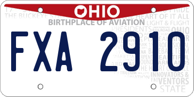 OH license plate FXA2910