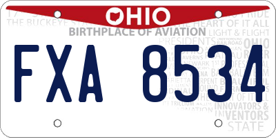 OH license plate FXA8534