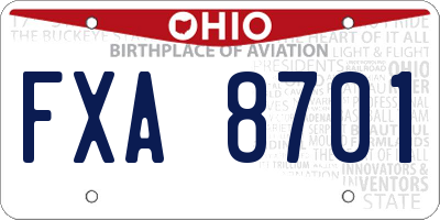 OH license plate FXA8701