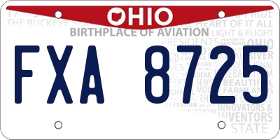 OH license plate FXA8725