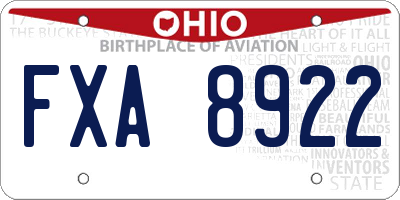 OH license plate FXA8922