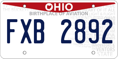 OH license plate FXB2892