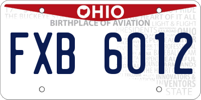 OH license plate FXB6012