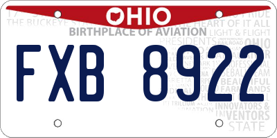 OH license plate FXB8922