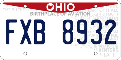 OH license plate FXB8932