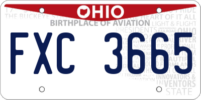 OH license plate FXC3665