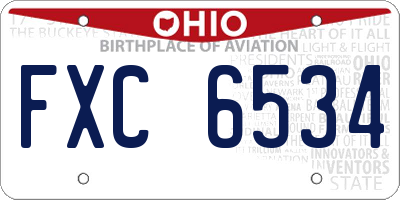 OH license plate FXC6534