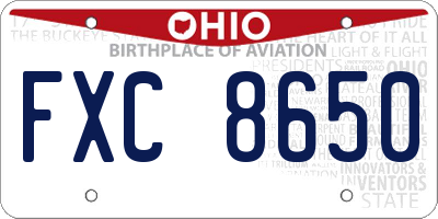OH license plate FXC8650