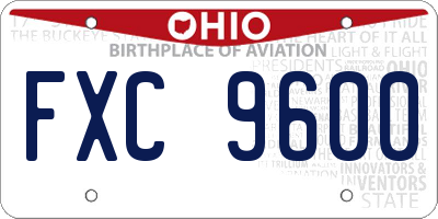 OH license plate FXC9600