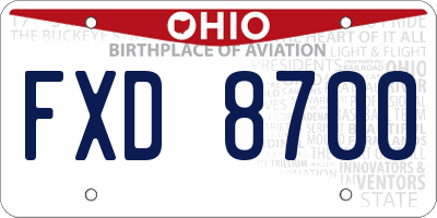 OH license plate FXD8700