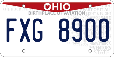 OH license plate FXG8900