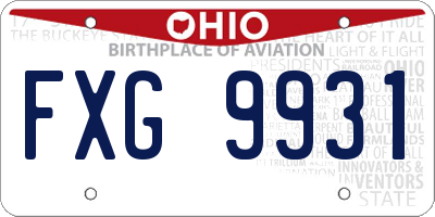 OH license plate FXG9931