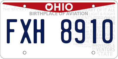 OH license plate FXH8910