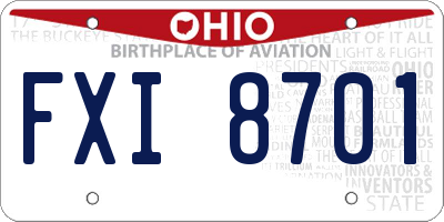 OH license plate FXI8701