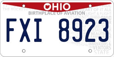 OH license plate FXI8923