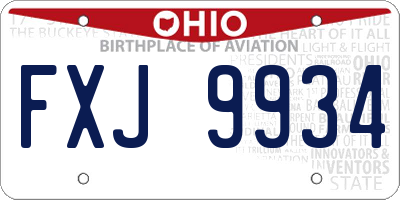OH license plate FXJ9934