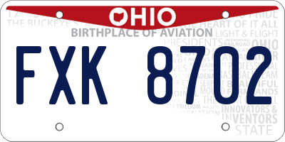 OH license plate FXK8702