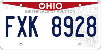 OH license plate FXK8928