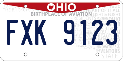 OH license plate FXK9123