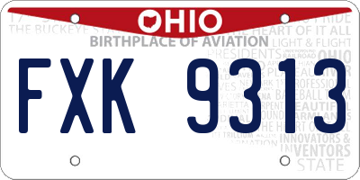 OH license plate FXK9313