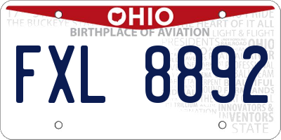 OH license plate FXL8892