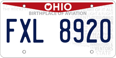 OH license plate FXL8920