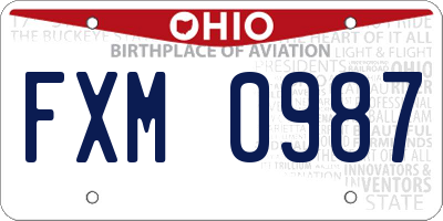 OH license plate FXM0987