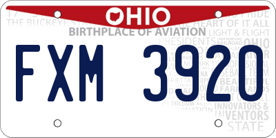 OH license plate FXM3920