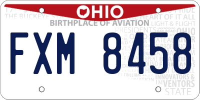 OH license plate FXM8458