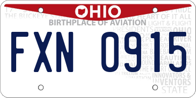 OH license plate FXN0915