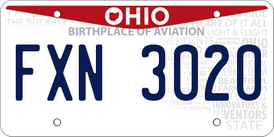 OH license plate FXN3020