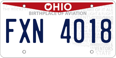 OH license plate FXN4018