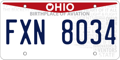 OH license plate FXN8034