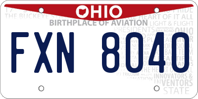 OH license plate FXN8040