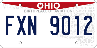 OH license plate FXN9012