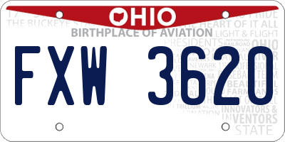 OH license plate FXW3620