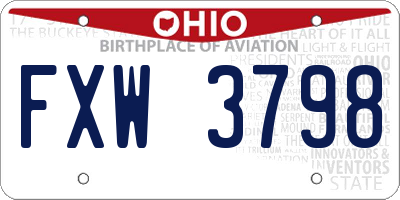 OH license plate FXW3798