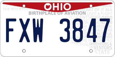 OH license plate FXW3847