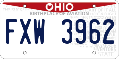 OH license plate FXW3962