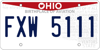 OH license plate FXW5111