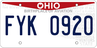 OH license plate FYK0920