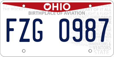 OH license plate FZG0987