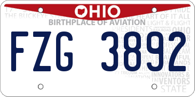 OH license plate FZG3892