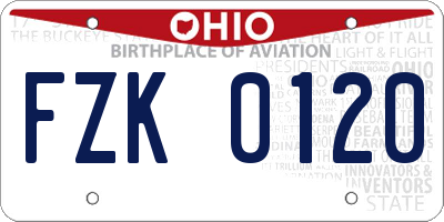 OH license plate FZK0120