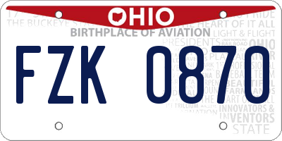 OH license plate FZK0870